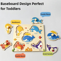 Puzzle Montessori en bois à poignées pour tout-petits, formes d'animaux marins et de fruits, jouet éducatif précoce pour développer la préhension manuelle des enfants