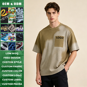 เสื้อยืดเนื้อวาฟเฟิลย้อมสีแบบสั่งทำพิเศษ 325GSM ขอบดิบแบบดิสเทรส รักษาทรง ไม่เป็นขุย สวมใส่สบาย ยูนิเซ็กส์ ทรงปกติ - Product Image 1