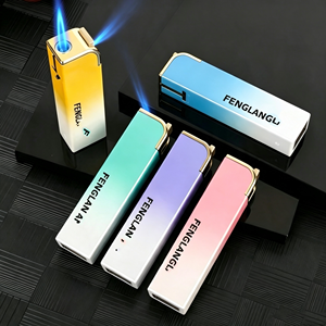 Encendedor de Butano Recargable USB de Metal Moderno con Acabado Brillante, Encendido por Presión, para Cigarrillos, Ideal para Viajes y Uso Diario - Product Image 1