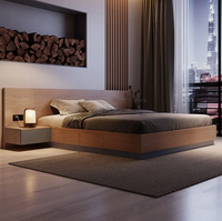 Lit tatami moderne en MDF de taille king avec tiroir et rangement-Ensemble chambre double en bois simple