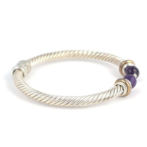 925 Sterling <b>Silver</b> Amethyst Stone Twisted <b>Men</b>’s Bracelet | Double Tone Spring Lock Handmade Turkish Jewelry - Product Image 2