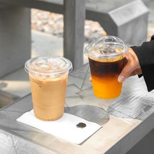 Wholesale Disposable Pet Clear Thick <b>Plastic</b> Coffee <b>Cups</b> with Dome Lids Pet Cold Fruit Juice Ice Cream <b>Cup</b> - Product Image 3