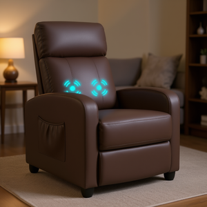 Sofá Reclinable con Función de Masaje, Cuero PU Marrón, Estructura de Madera, Control Remoto, Diseño Contemporáneo - Product Image 2