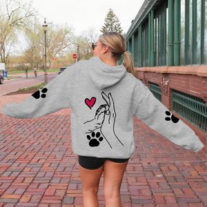 Sudadera con estampado de pata de perro y corazón para mujer, sudadera con capucha de algodón para amantes de las mascotas, jersey de manga larga, diseño transpirable de punto - Product Image 3