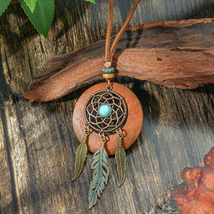 Colgante Boho de Aleación Atrapasueños con Piedra Turquesa y Pluma para Joyería de Moda Unisex - Product Image 3