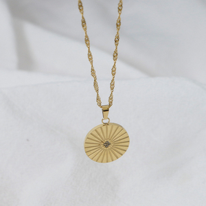 Collar de cadena de cuerda torcida chapado en oro de 18k para mujer, colgante de moneda de circonia solar de acero inoxidable, joyería - Product Image 3