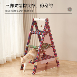 ต้นไม้แมวและเตียงแมวแบบ 2 ชั้น ผ้าลายทาง ทนทาน สำหรับแมวหลายตัว ใช้ในบ้าน - Product Image 4