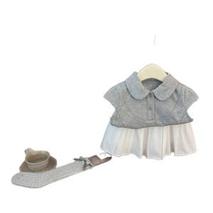 Sweet Ballet Style Polo Collar Gray Pleated Skirt Set For Baby Girls Cotton Two Piece Outfit Summer New Arrival - Product Image 5