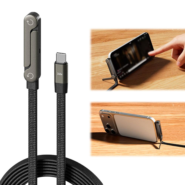 Wholesale High Quality Braided 1.5m USB C Type C Data Cable PD3.1 240W 48V 5A Fast Charging Cable with Foldable Phone Holder