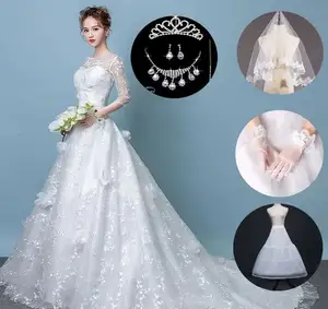 2024新新娘法式长袖拖尾公主式韩版简约搭配孕妇头套套装