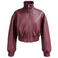 Veste en cuir véritable à col montant pour femme, veste bomber courte en cuir véritable, automne