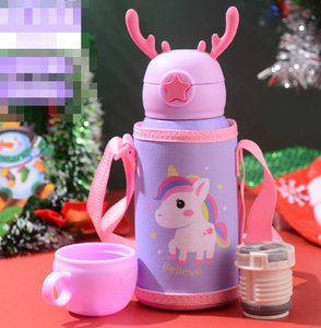 500ml Smart Thermal Insulated Children's Stainless Steel Water <b>Bottle</b> With Cartoon Straw Lid And Customization Options. - Product Image 3