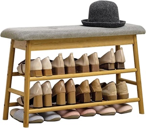 Banc de rangement pour <span class=keywords><strong>chaussures</strong></span> en bambou avec siège rembourré et compartiment de rangement - Product Image 1
