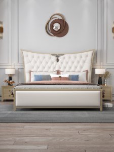 Cadre de lit capitonné de luxe, lit king size moderne avec tête de lit à volants pour mobilier de chambre, velours doux et confortable - Product Image 2