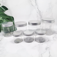 Pots cosmétiques en plastique PET transparent à large ouverture de 50 ml, 100 ml, 120 ml, 150 ml, 200 ml, 250 ml avec couvercles noirs pour les soins de la peau