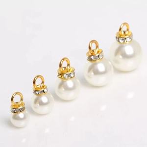 Pearl Pendants With Diamond Encrusted Gold <b>Top</b> For <b>Earring</b> Making Round Imitation Pearl Jewelry Findings White K Gold Plated - Product Image 1