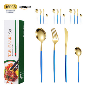 Juego de Cubiertos de Acero Inoxidable de 16 Piezas con Mango Dorado y Negro, Juego de Vajilla para Cocina y Comedor - Product Image 4