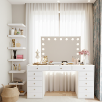 Table de maquillage moderne en bois éclairée avec miroir et tiroirs, bureau de toilette multifonctionnel pour chambre et hôtel