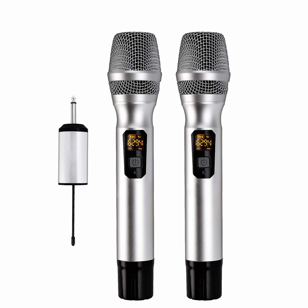 Microphones Karaoké Sans Fil LiNKFOR UHF - 2 Micros Métal Rechargeables - Bluetooth 5.0, RCA, Jack 6.35mm - Pour TV, Enceintes, Mixeur