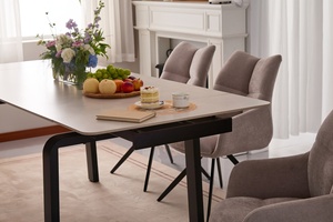 Table à manger extensible de style moderne, carrée, très vendue, avec plateau en pierre frittée, pieds en métal, finition noire thermolaquée, meubles pour la maison - Product Image 5