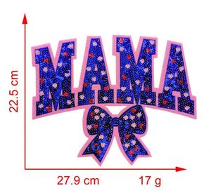 Nouvel arrivage : Patch thermocollant en chenille brodée de sequins, motif nœud 'Mama', grande taille 11 pouces/27,9 cm - Product Image 3