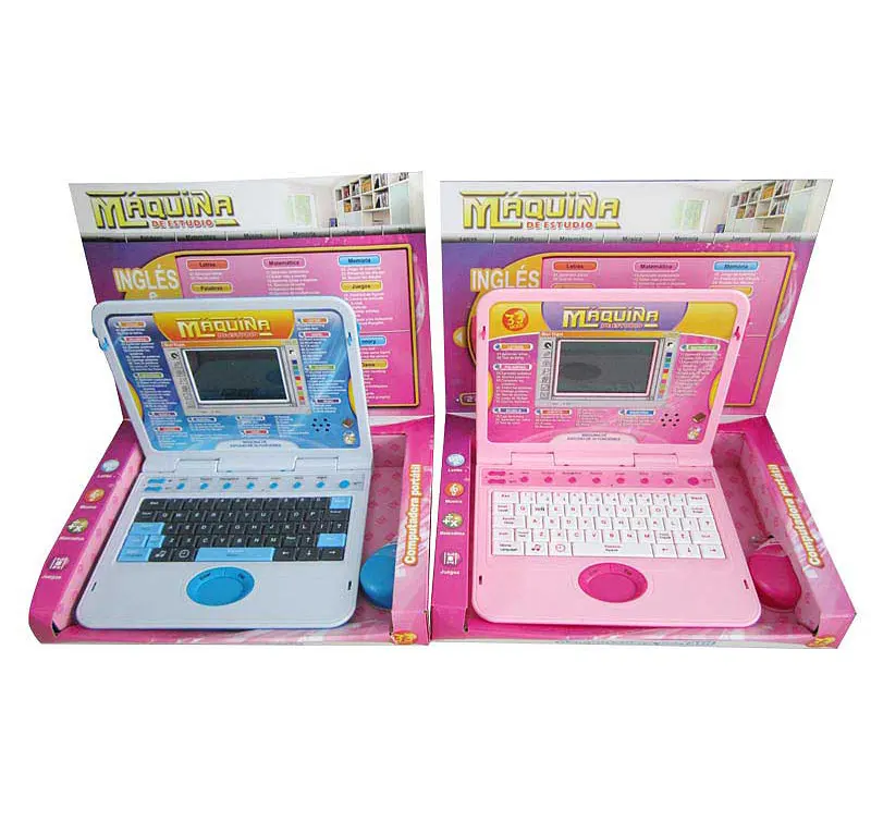Children intelligent English Spanish learning machine toy laptop for kids with mouse and charger