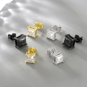 Boucles d'oreilles clous en argent S925 avec moissanite noire taille princesse, diamant de laboratoire, bijoux cadeau pour hommes et femmes, VVS GRA 2.0CT, livraison gratuite - Product Image 6