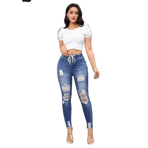 <span class=keywords><strong>Pantalon</strong></span> long déchiré taille haute extensible pour <span class=keywords><strong>femme</strong></span>, style européen et américain, nouvelle collection pour <span class=keywords><strong>Amazon</strong></span>, coupe ajustée, rehausse les hanches, décontracté - Product Image 4