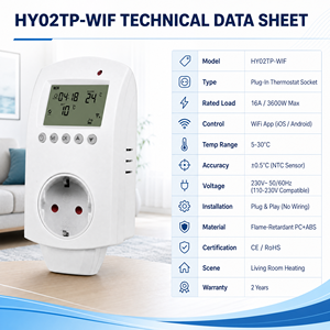 <span class=keywords><strong>Thermostat</strong></span> enfichable Hysen HY02TPR pour chauffage électrique au sol - Écologique, installation facile, compatible EU/UK/US/AU/IT, 90-240V 16A - Product Image 6