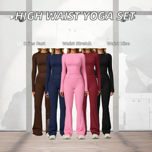 Conjunto de Pantalones Acampanados y Chaleco Deportivo de Cintura Alta para Mujer, de Secado Rápido, para Yoga y Fitness, con Efecto Levanta Glúteos y Compresión - Product Image 2