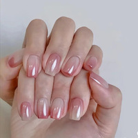 24 faux ongles carrés en acrylique brillant rose nude dégradé, courts, réutilisables, avec colle