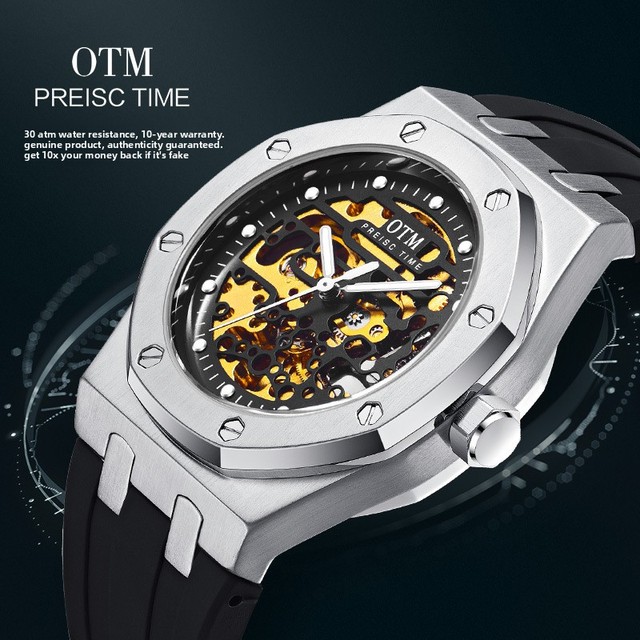 New Ronda Automatic Mechanical Luxury Watch Factory Direct Sales Cross-Border Fashion Tape Luminous Rubber Alloy Glass Pointer