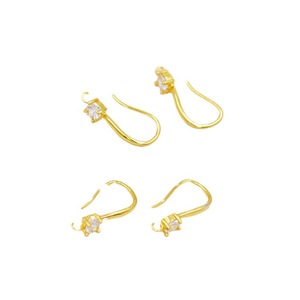 Cast <b>bronze</b> 18K gold plated with micro-set zircon geometric large ear hooks, DIY semi-finished material earring wholesale A02 - Product Image 5