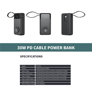 Power Bank da 10000mAh con Cavo Type-C Integrato, <span class=keywords><strong>Ricarica</strong></span> Rapida PD30W, Uscita Wireless 2.5W per Orologi, Powerbank Sottile per <span class=keywords><strong>Ricarica</strong></span> Mobile Quotidiana - Product Image 1