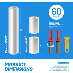 X-<b>Wrap</b> Stretch <b>Wrap</b> 15 In X 1000 Ft With 2 Mini Rolls 4 In X 400 Ft Universal Handle Safety Cutter 1800 Ft Total - Product Image 2