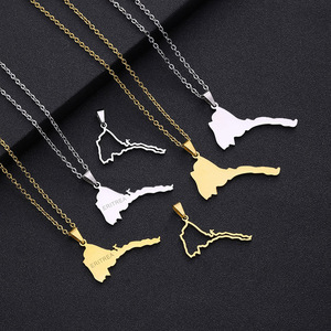 Fabbrica 18K oro e acciaio inox placcato argento Eritrea bandiera mappa ciondolo collana smalto Eritrea mappa con zircone catena a maglie - Product Image 1