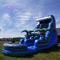 Toboggan aquatique gonflable tropical de 15 pieds, toboggan gonflable avec piscine, toboggan palmier