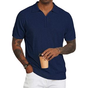FOXA Polo tricoté à manches courtes pour homme, mélange de laine, col Johnny, hauts en maille - Product Image 1