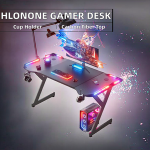 <span class=keywords><strong>Scrivania</strong></span> da Gaming con Telaio in Metallo 140 <span class=keywords><strong>cm</strong></span> x <span class=keywords><strong>60</strong></span> <span class=keywords><strong>cm</strong></span>, <span class=keywords><strong>Scrivania</strong></span> Ergonomica per Gamer con Superficie in Fibra di Carbonio, Tappetino per Mouse, Portabicchieri e Gancio per Cuffie - Product Image 2