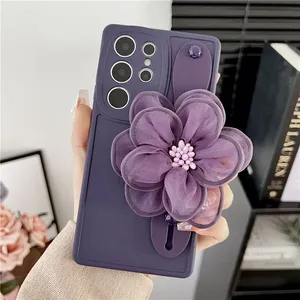 Pour Samsung S23 Ultra S22 + S21 S20 FE A54 14 24 A34 <span class=keywords><strong>53</strong></span> M14 M54 M34 F54 étui à la mode fleur dragonne silicone support pour téléphone couverture - Product Image 1