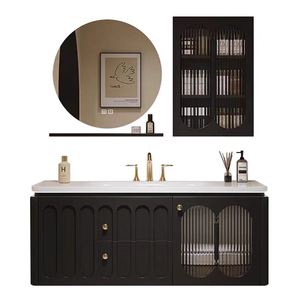 Black bathroom cabinet with makeup drawer LED backlit makeup <b>mirror</b> <b>for</b> storing cosmetics - Product Image 1