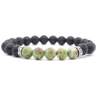 Bracelet Perlé en Pierre Naturelle Œil de Tigre et Turquoise Verte, Bracelet Élastique Diffuseur de Chakra en Pierre de Lave
