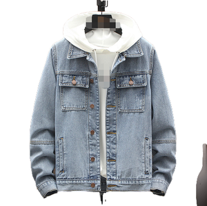 Chaqueta de Mezclilla para Hombre con Capucha, Cortavientos, Cuello Camisero, Ropa Exterior Casual de Primavera - Product Image 1