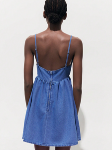 Kadınlar bayanlar mavi Jean Denim elbise seksi kravat-ön Mini elbiseler bahar yaz giyim - Product Image 4