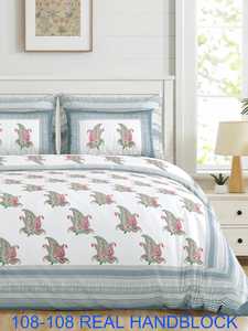 Real Hand Block Printed Leaf Design Bedsheet | 108x108 Inch Jumbo <b>King</b> <b>Size</b> Cotton Bed <b>Sheet</b> Set - Product Image 2