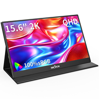 Monitor Portátil Profesional 2K de 15.6 Pulgadas, 60Hz QHD IPS, Pantalla para Laptop con Cubierta de Cuero, Altavoces Estéreo Integrados, Panel Mac