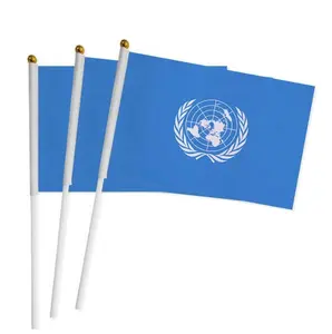 Cheap the United Nations Hand Held Small Mini Flag the United Nations Stick Flag Round Top National Country Flags