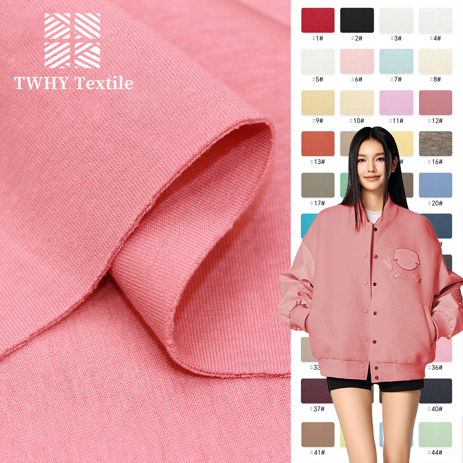 Текстильные хлопчатобумажные ткани от производителя, 320Gsm, хлопок, полиэстер, спандекс, трикотажная ткань, толстовка, ткань для бейсбольной куртки