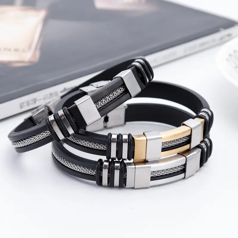 Zwarte 18K Gouden Armband Zilverachtig Mode Punk Rvs Armband Voor Man Goedkope Groothandel