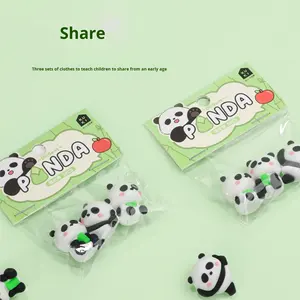 一包3个高效清洁擦除工具可爱熊猫3D铅笔橡皮擦套装 - Product Image 3